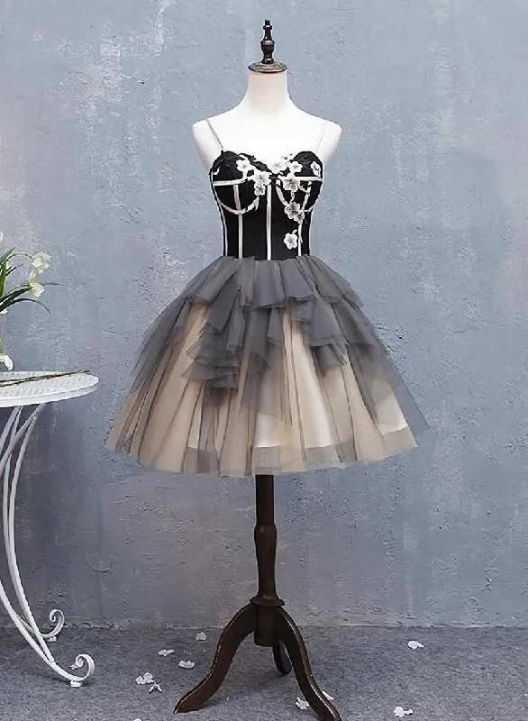 Black and Champagne Sweetheart Short Formal Dress Party Dress, Short Homecoming Dresses Tunics Satin smooth Black and Champagne Sweetheart Short Formal Dress Party Dress, Short Homecoming Dresses Tunics Satin smooth