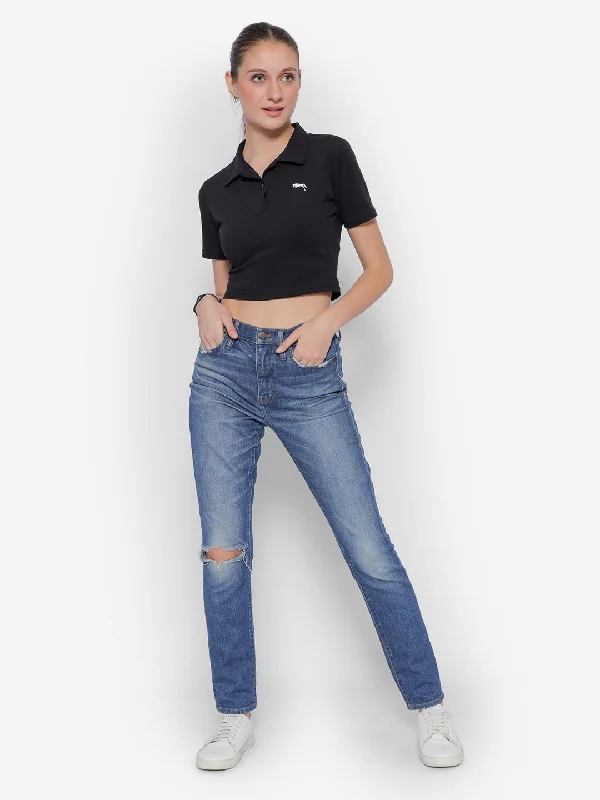 JUMP USA Pure Cotton Short Sleeve Polo Crop Top Rayon Velvet Corduroy