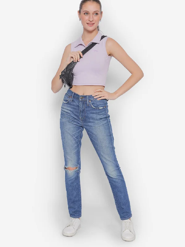 JUMP USA Pure Cotton Sleeveless Polo Crop Top Handmade Hand-knitted Hand-woven