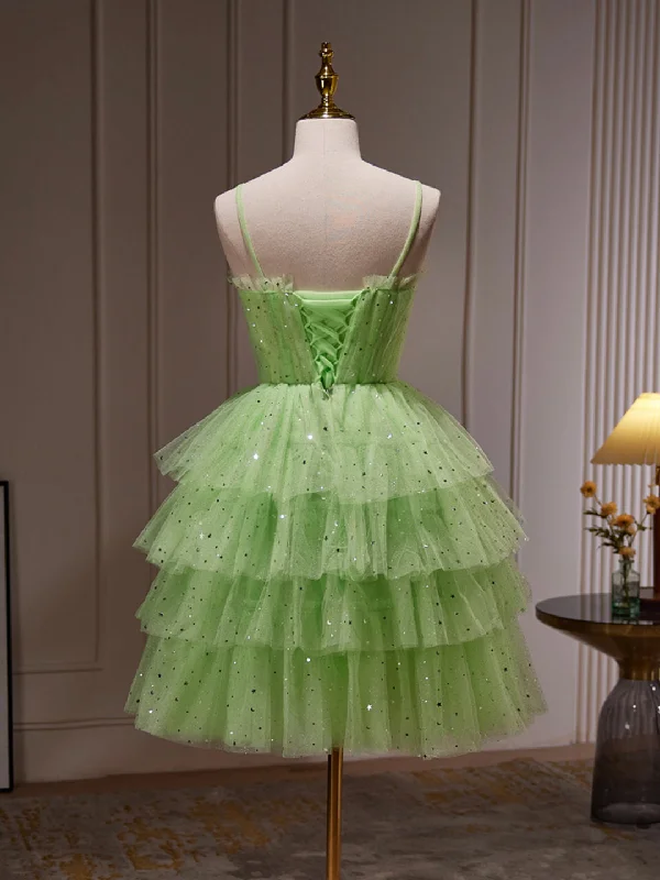 Green Tulle Straps Short Party Dress, Light Green Homecoming Dress Tunics Solid Classic Green Tulle Straps Short Party Dress, Light Green Homecoming Dress Tunics Solid Classic