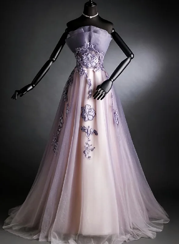 Purple Tulle Long Gradient Party Dress with Flower Lace Applique, Light Purple Prom Dresses Tunics Recommended stylist Purple Tulle Long Gradient Party Dress with Flower Lace Applique, Light Purple Prom Dresses Tunics Recommended stylist