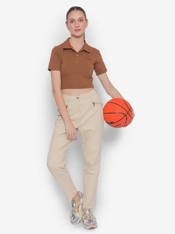 JUMP USA Pure Cotton Short Sleeve Polo Crop Top Hooded Caped Shawl Collar