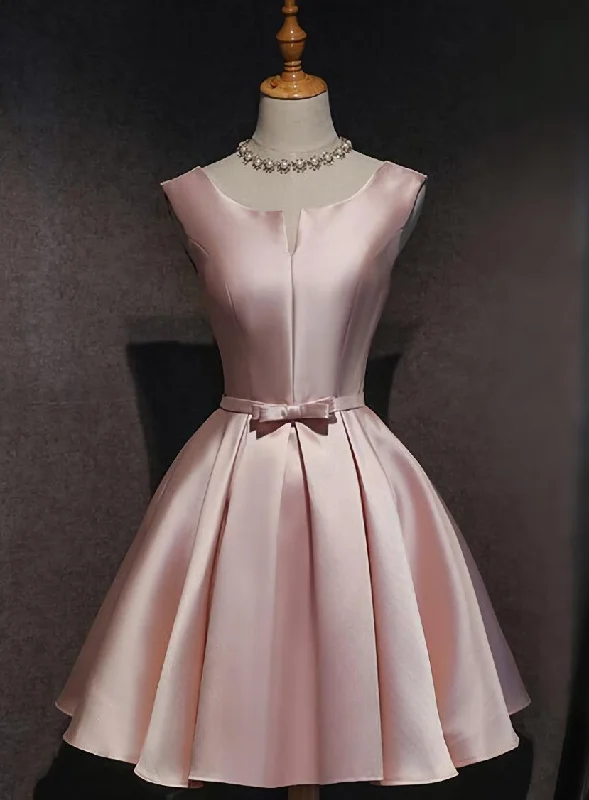 Pink Satin Short Party Dress , Lovely Satin Homecoming Dress sweetheart Neckline Romantic Pink Satin Short Party Dress , Lovely Satin Homecoming Dress sweetheart Neckline Romantic