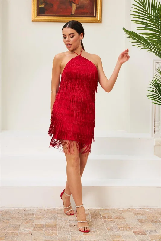 Angelino Red Tasseled Halter Necklace Henna and After Party Dress Tunics Favorite customer Angelino Red Tasseled Halter Necklace Henna and After Party Dress Tunics Favorite customer