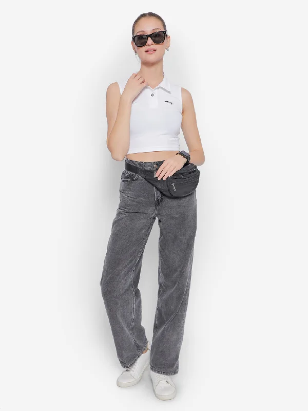 JUMP USA Pure Cotton Sleeveless Polo Crop Top Anti-Shrink Durable Soft