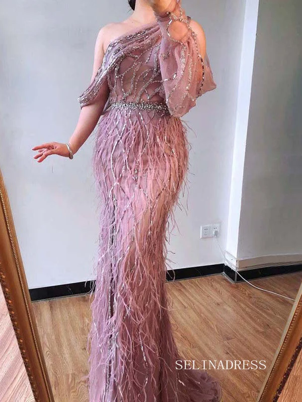 luxury Mermaid Dubai Burgundy Prom Dress Beaded Long Evening Formal Gowns hlkS003