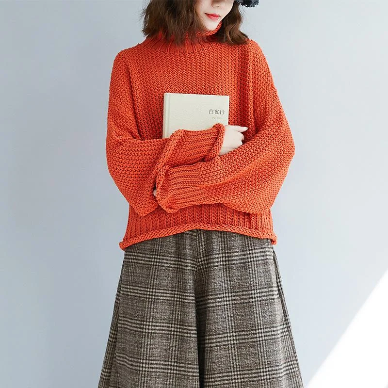 Women High Neck Knitting Sweaters Print Jacquard Patchwork