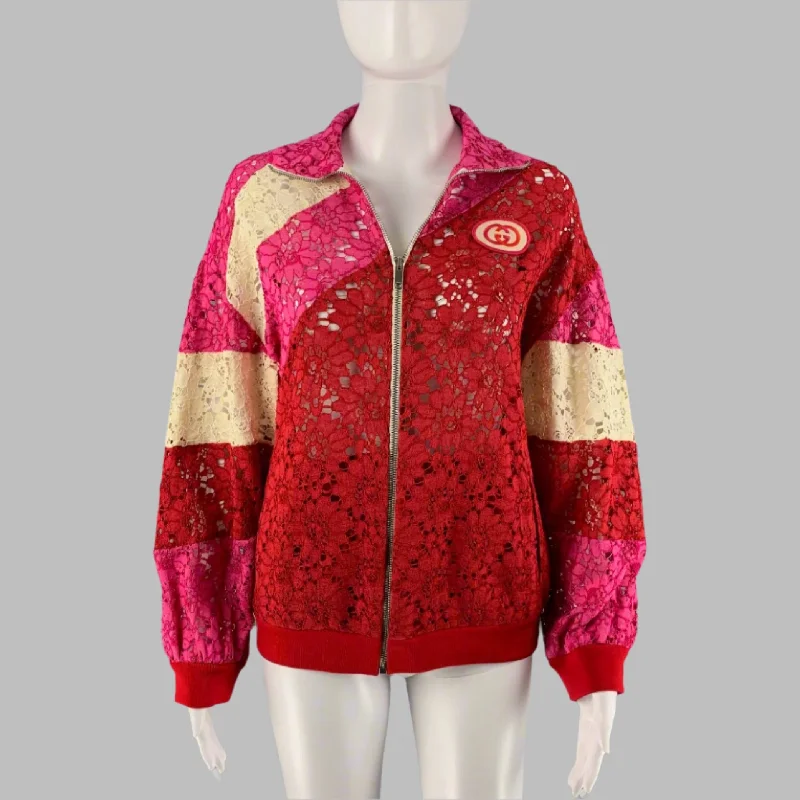 GUCCI Size XXS Red Pink Viscose Color Block Jacket Collared Jacket Crew Neck Jacket Turtle Neck Jacket