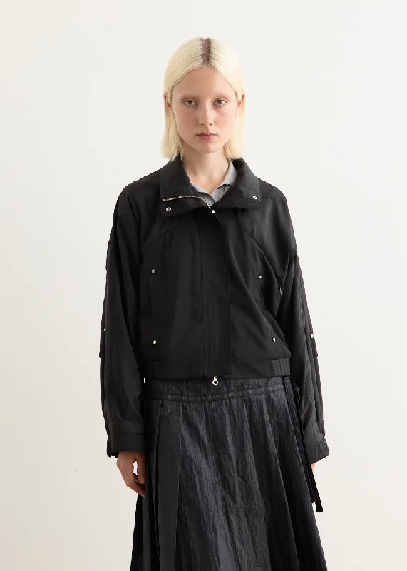 Contrast Zip-Up Short Jacket Welt Pockets Slit Pockets Flap Pockets