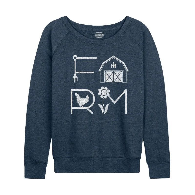 Farm Icons Womens French Terry Pullover Ruffle Neck Pullover