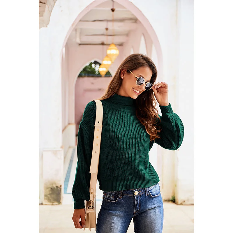 Casual High Neck Knitted Long Sleeves Sweaters Velvet Chenille Corduroy