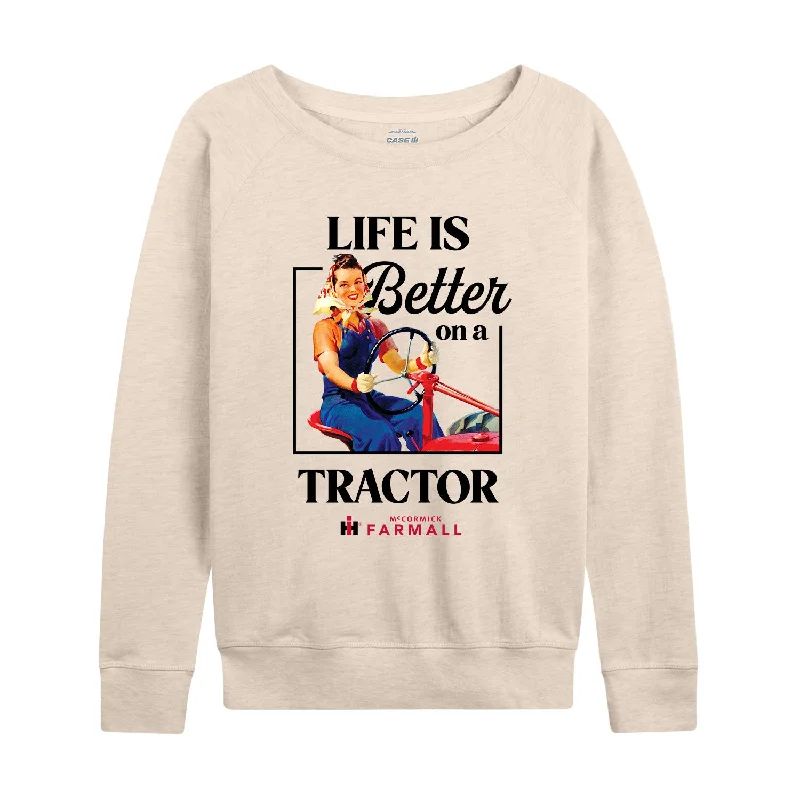 IH Life is Better On A Tractor Womens French Terry Pullover Bell Sleeve Stylish
