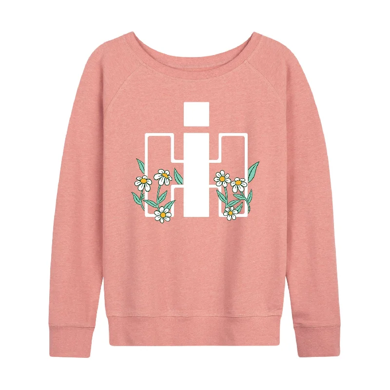 IH Logo Growing Daisies Womens French Terry Pullover Shawl Collar Sweater