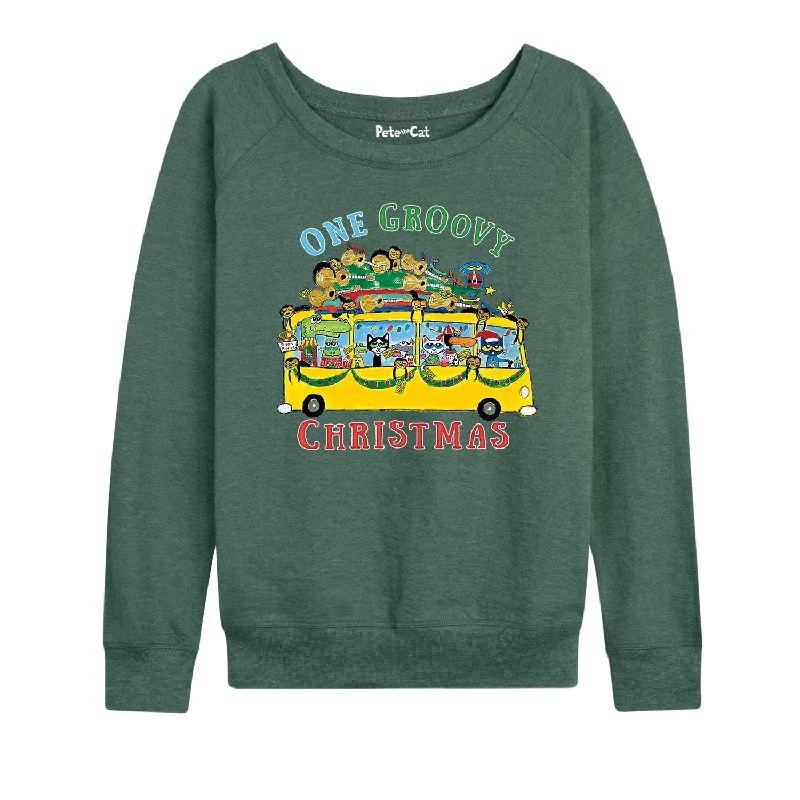 PTC One Groovyxmas Bus Womens French Terry Pullover Chunky Knit Pullover