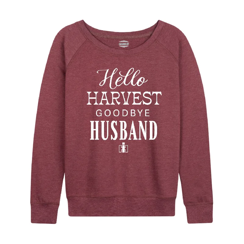 Hello Harvest Goodbye Husband Womens French Terry Pullover Ribbed Crew Neck