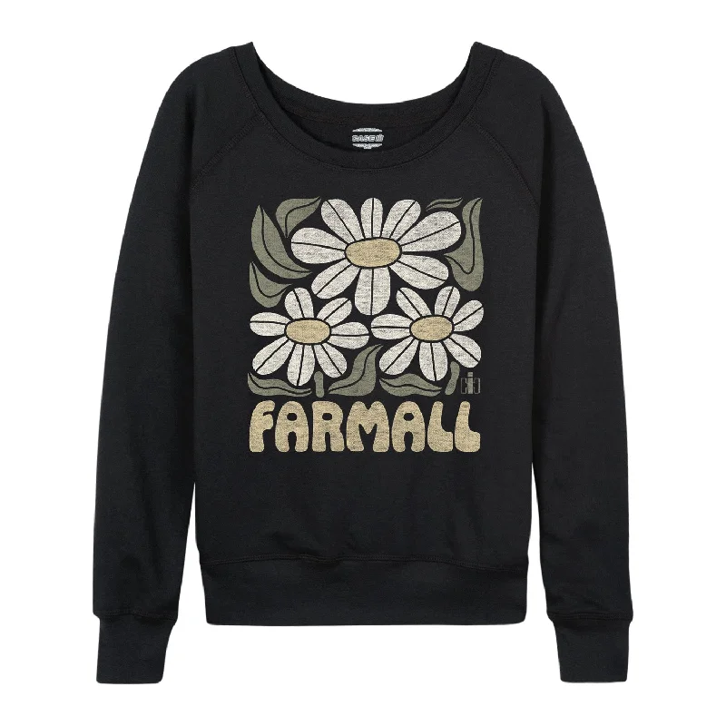 Farmall Retro Daisies Womens French Terry Pullover Fitted Ribbed Sweater