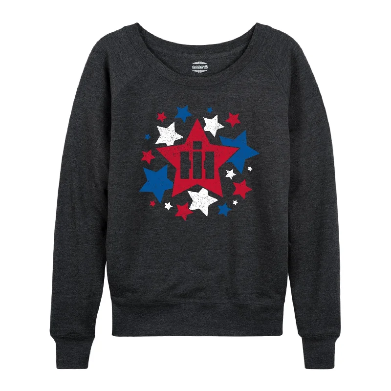 Scattered Stars IH Cut Out Womens French Terry Pullover Asymmetrical Hem Sweater