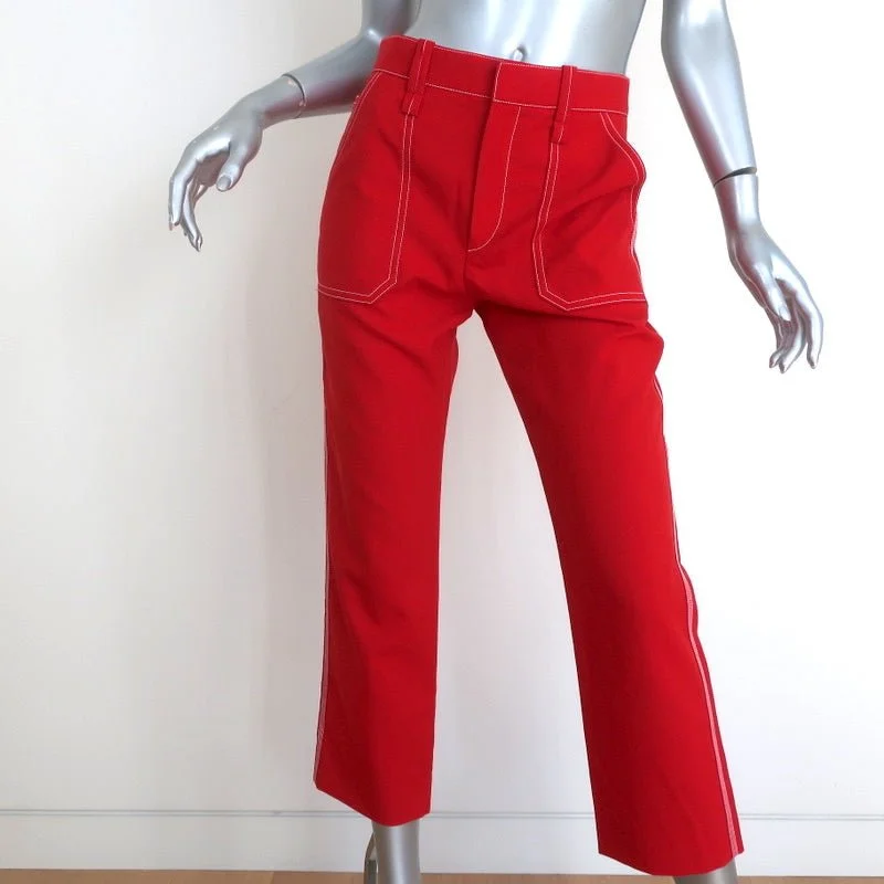 Chloe Contrast Stitch Pants Poppy Red Wool Twill Size 36 Cropped Trousers Trousers sophisticated sleek Chloe Contrast Stitch Pants Poppy Red Wool Twill Size 36 Cropped Trousers Trousers sophisticated sleek