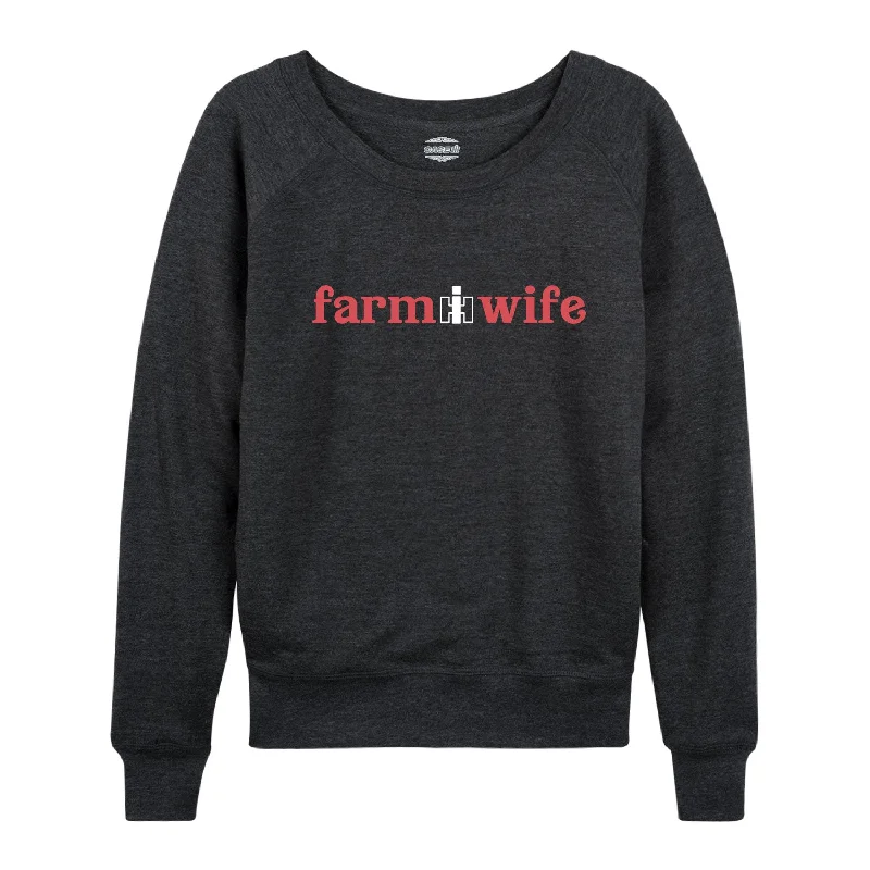 IH Farm Wife Womens French Terry Pullover Ruffled Neck Pullover