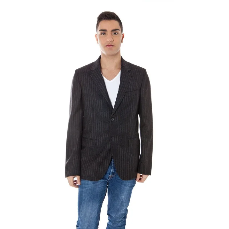 Sleek Wool Blend Designer Jacket Boat Neck Shawl Collar Notched Collar