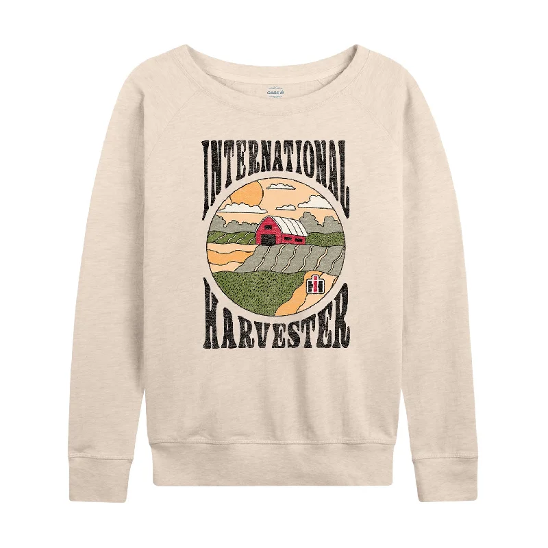 IH Simple Farm Scene Womens French Terry Pullover Faux Fur Trim