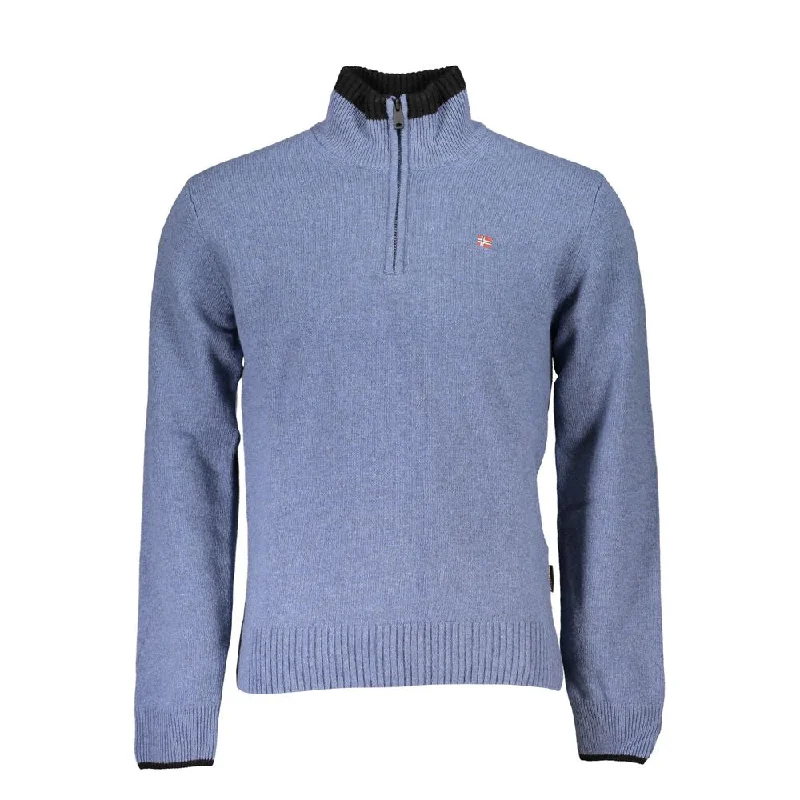 Blue Fabric Men Sweater Silk Blend Satin Velvet