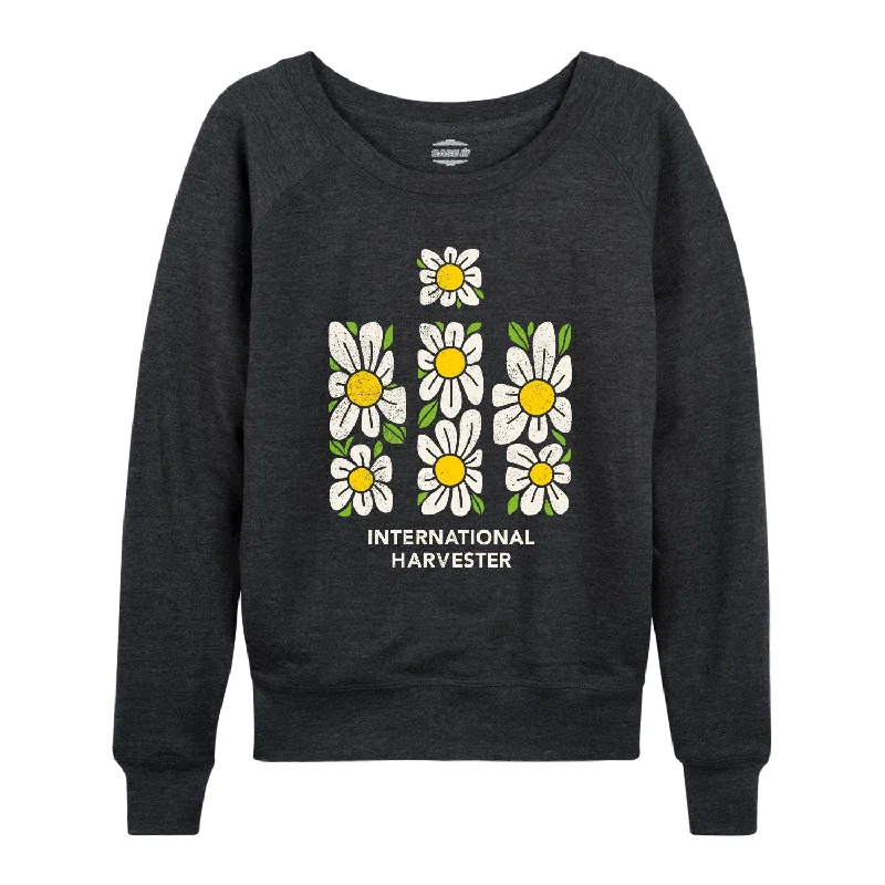 Abstract Daisies IH Womens French Terry Pullover Sabrina Neck Pullover
