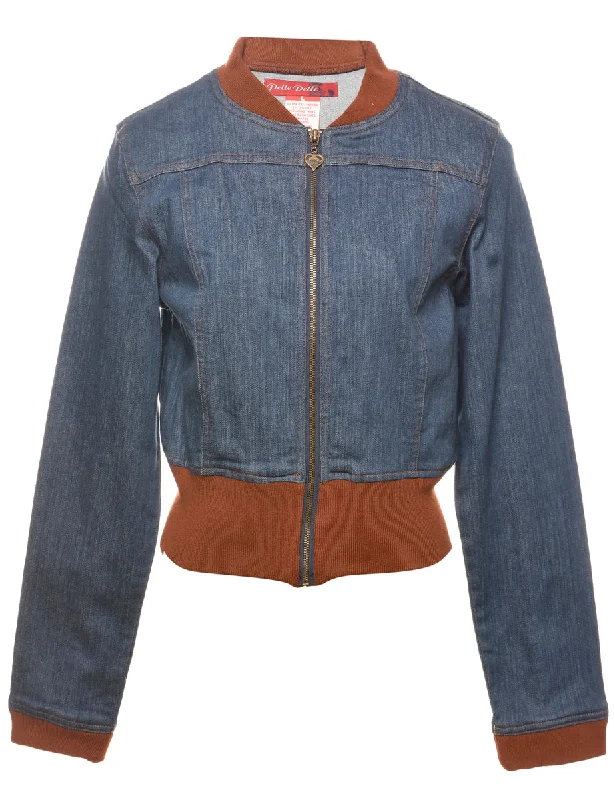 Brown & Stonewash Contrast Y2K Denim Jacket - L