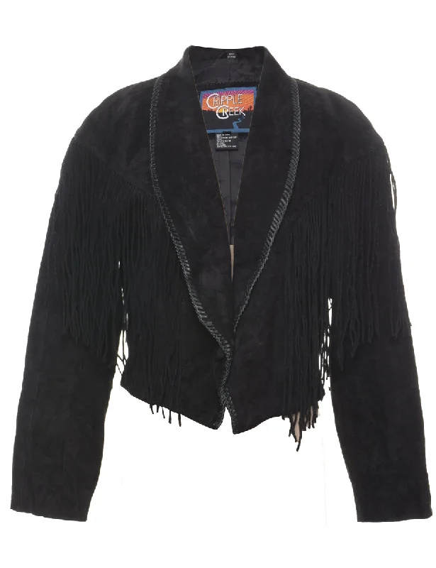 Cropped Black Suede Jacket - L