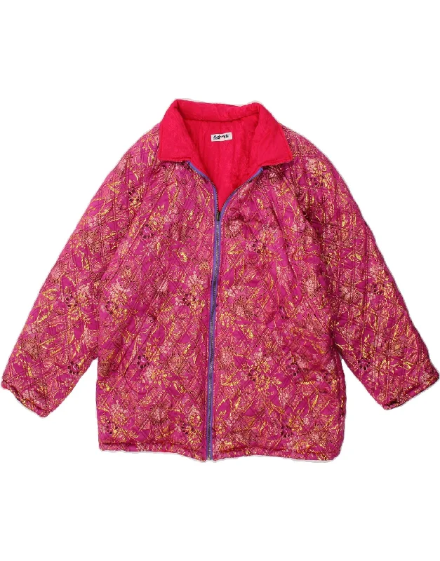 DOLOMITE Womens Padded Jacket UK 16 Large Pink Floral Silk