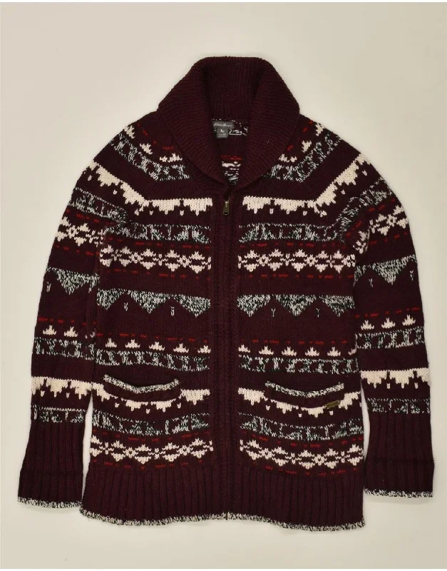 EDDIE BAUER Womens Knit Bomber Jacket UK 14 Medium Burgundy Fair Isle