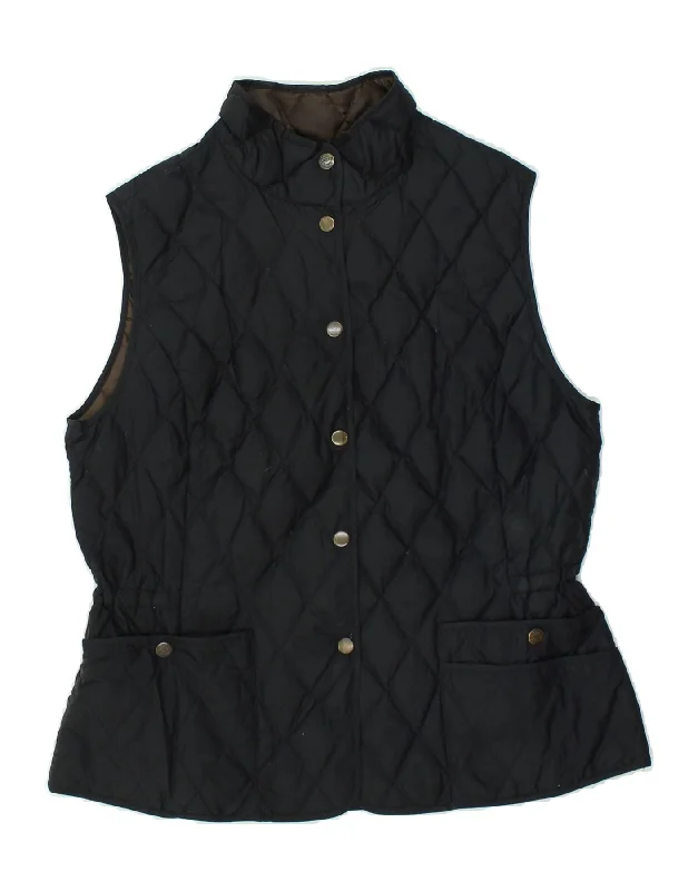 EDDIE BAUER Womens Padded Quilted Gilet UK 16 Large Navy Blue Polyester