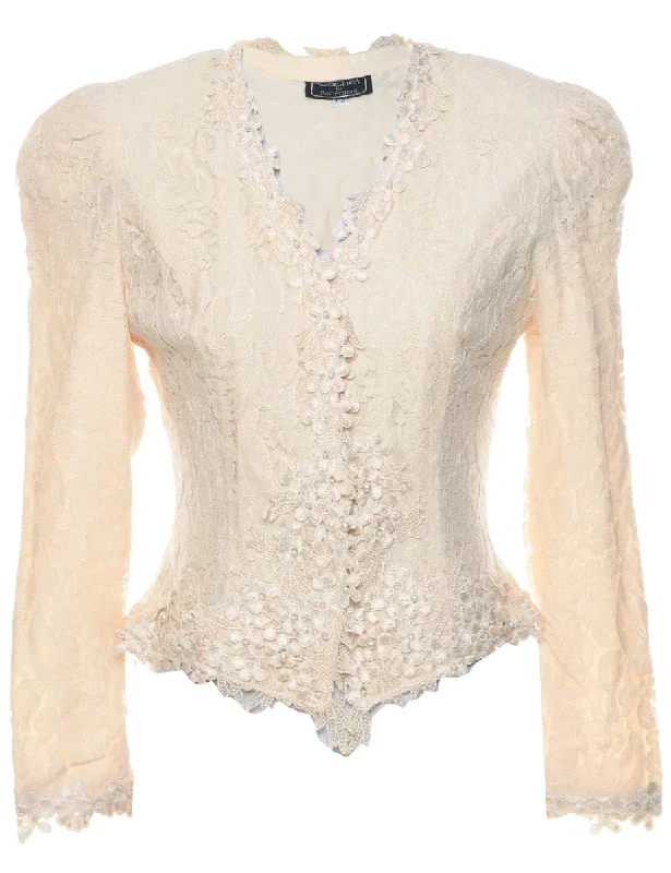 Lace Floral Pattern Jacket - M