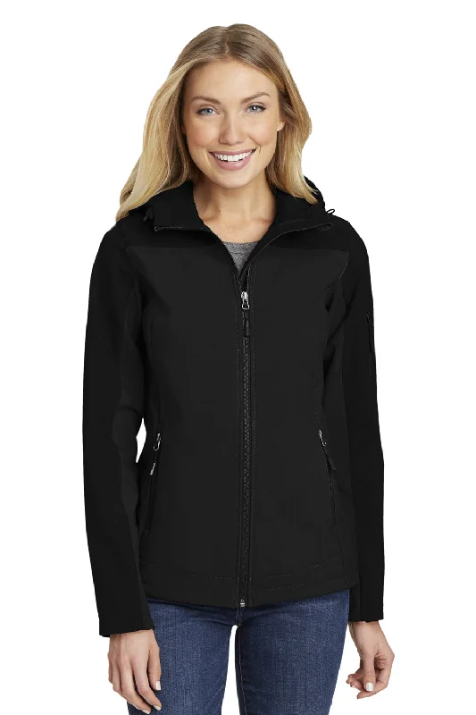 Port Authority Womens Core Wind & Water Resistant Full Zip Hooded Jacket - Black