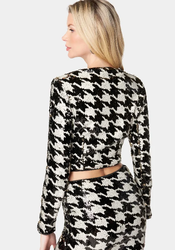 Sequin Houndstooth Notch Front Jacket