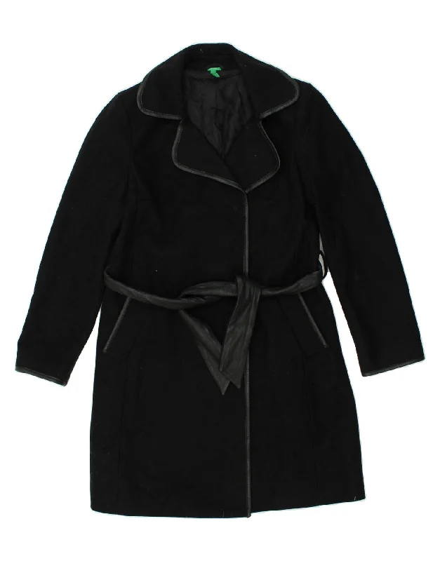 UNITED COLORS OF BENETTON Womens Belted Overcoat IT 44 Medium Black Wool