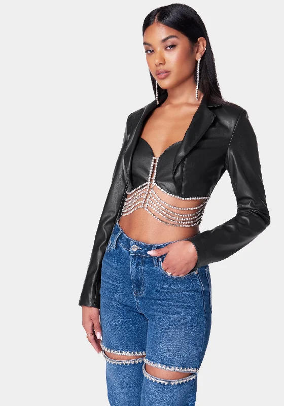 Vegan Leather Embellished Tailored Jacket