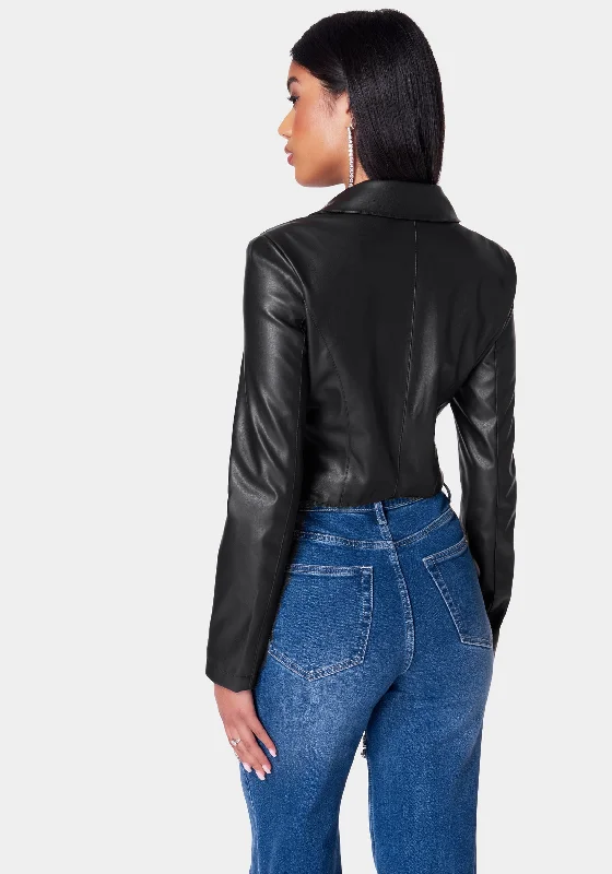 Vegan Leather Embellished Tailored Jacket