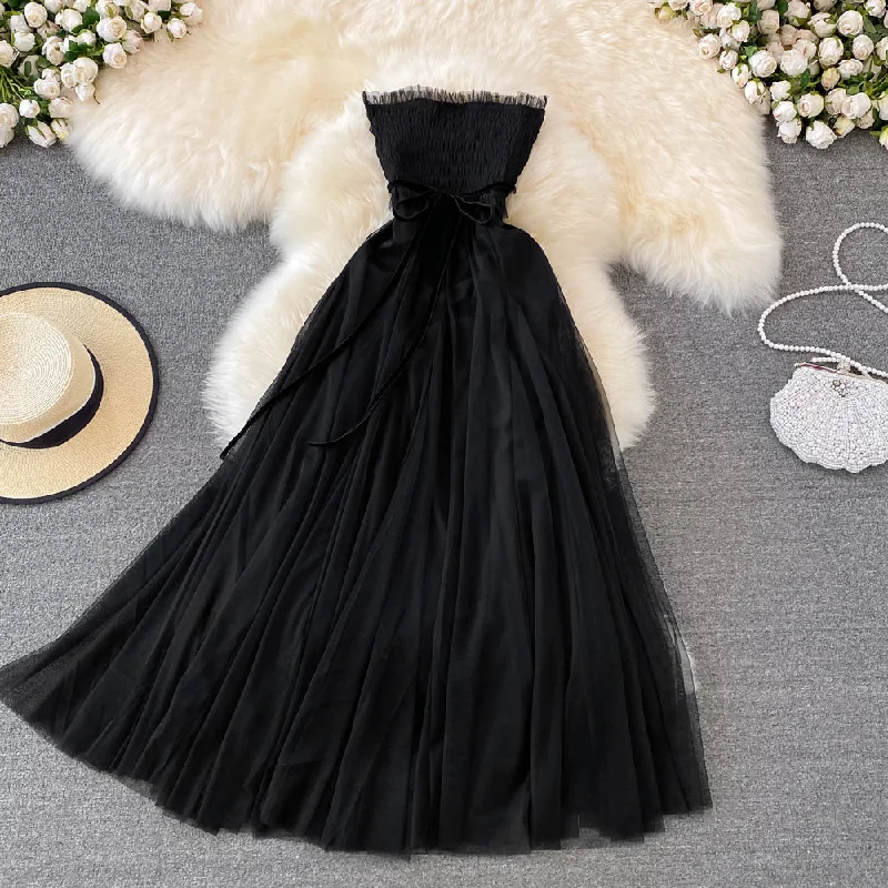 Black Tulle Off Shoulder Dress Fashion Girl Dress  10755