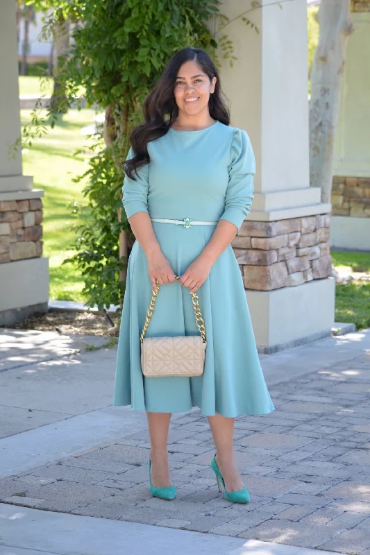 Capri Minty Blue Puff Sleeve Dress