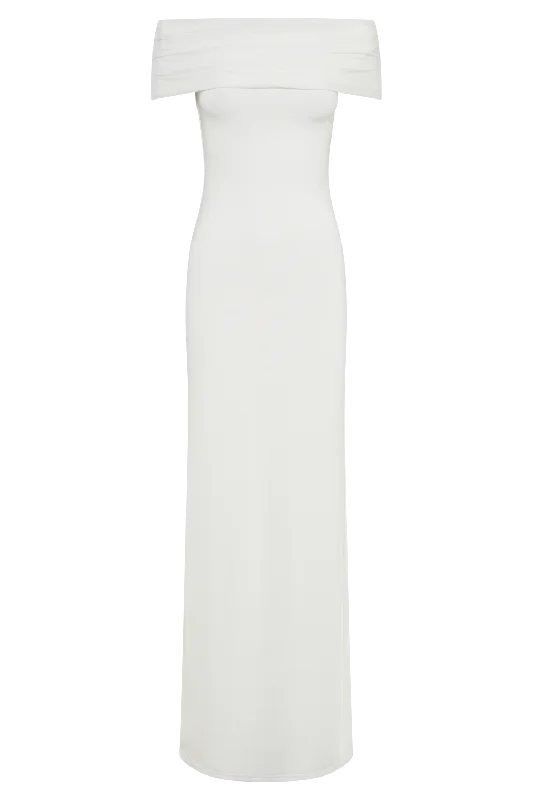 Cassandra Off Shoulder Slinky Maxi Dress - White