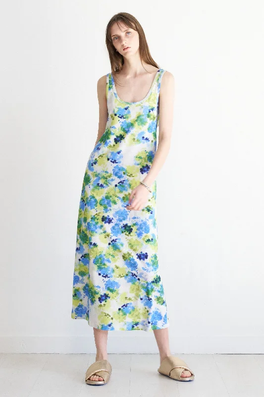 Dakonia Jersey Dress, Lime Blue Marigolds