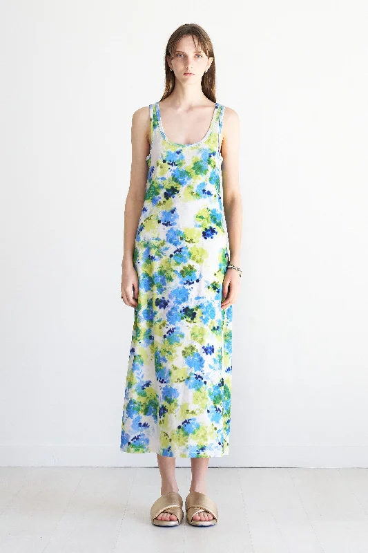 Dakonia Jersey Dress, Lime Blue Marigolds