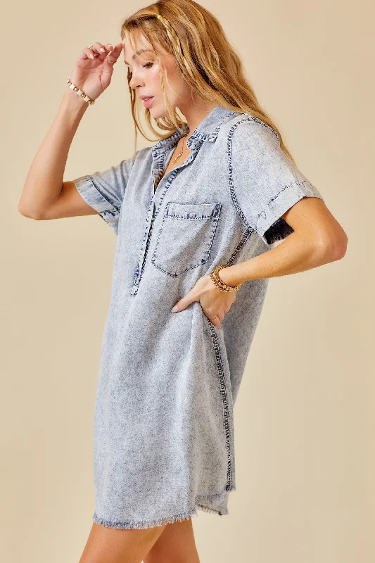 Newport Denim Shirt Dress in Washed Denim