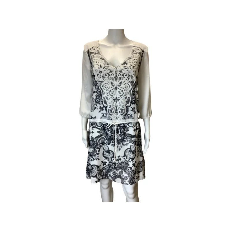 Desigual Olivia White Grey Drawstring Dress Size 38/L