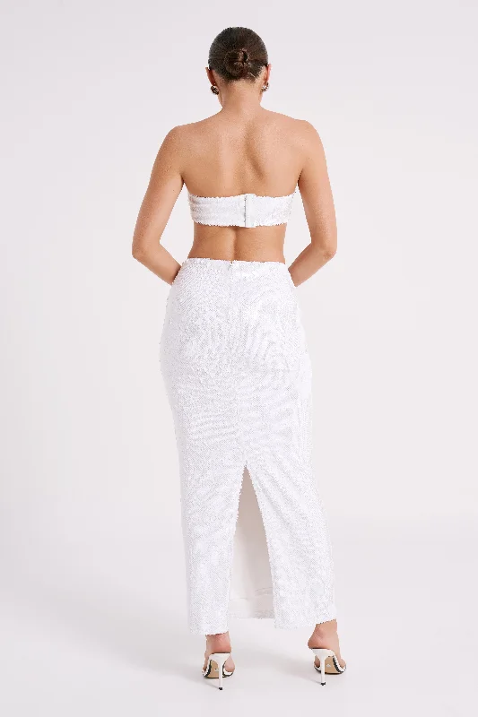 Emerie Strapless Sequin Bandeau - White