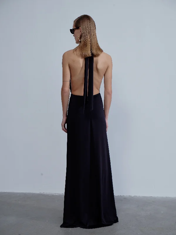 Ines Jersey Long Dress in Noire