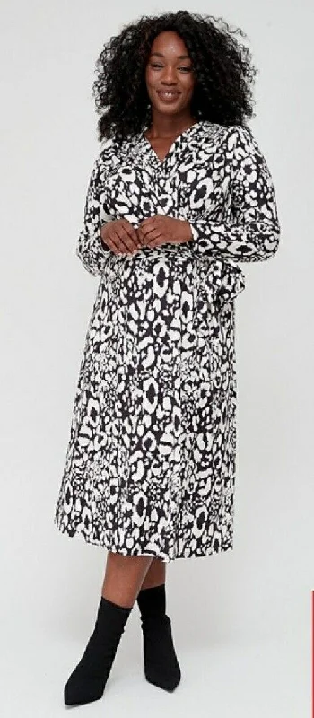 Jersey Belted Wrap Midi Dress Mono Animal Print Uk20****Ref V504