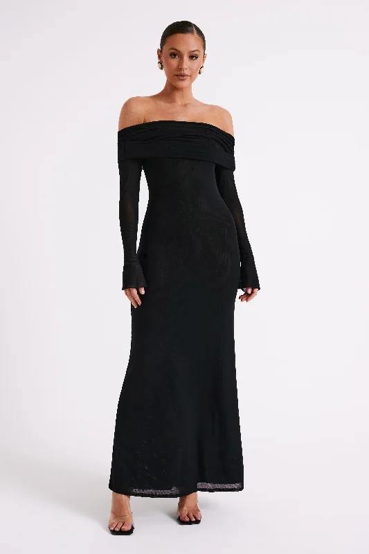 Josie Off Shoulder Mesh Maxi Dress - Black