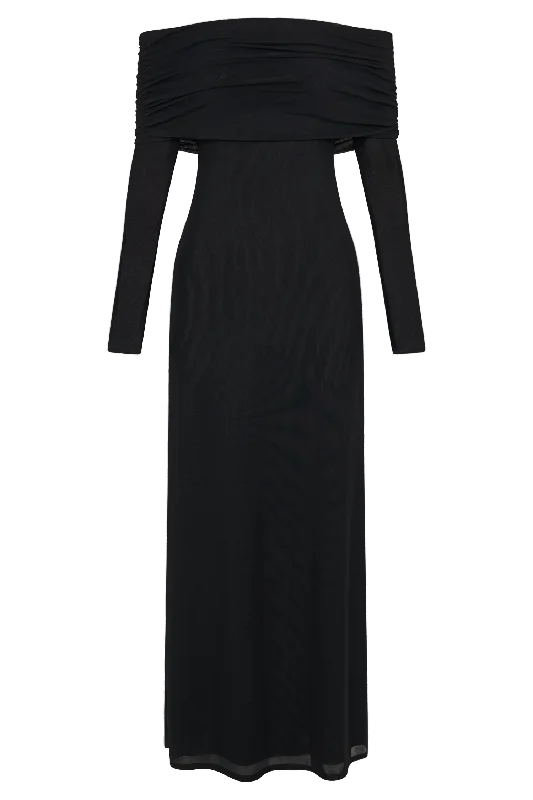 Josie Off Shoulder Mesh Maxi Dress - Black